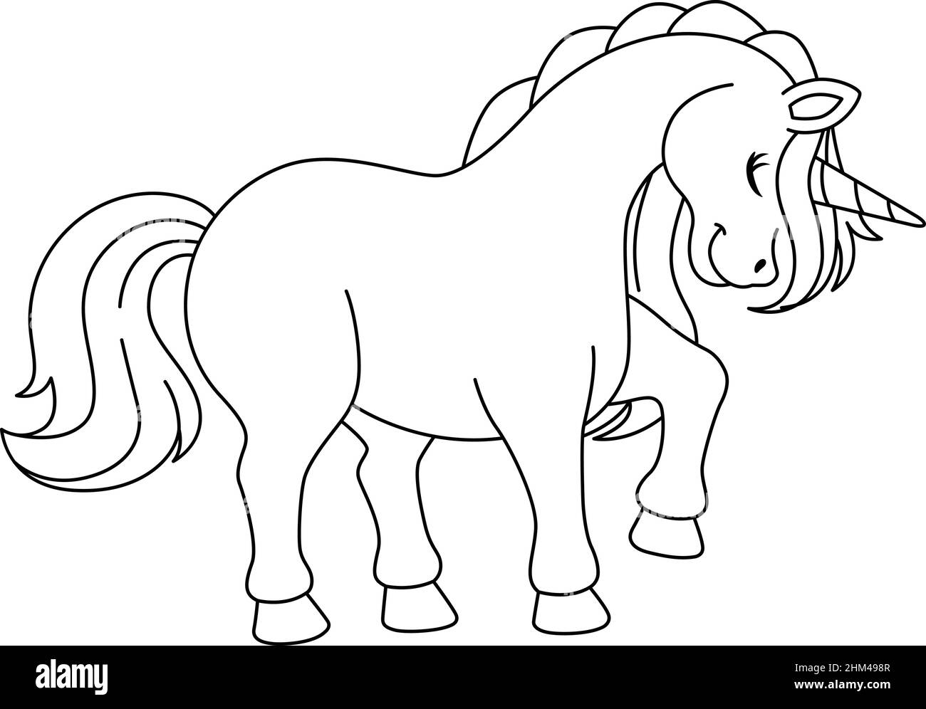 Unicorn In A Forest Coloring Page Isolated  Stock Vector