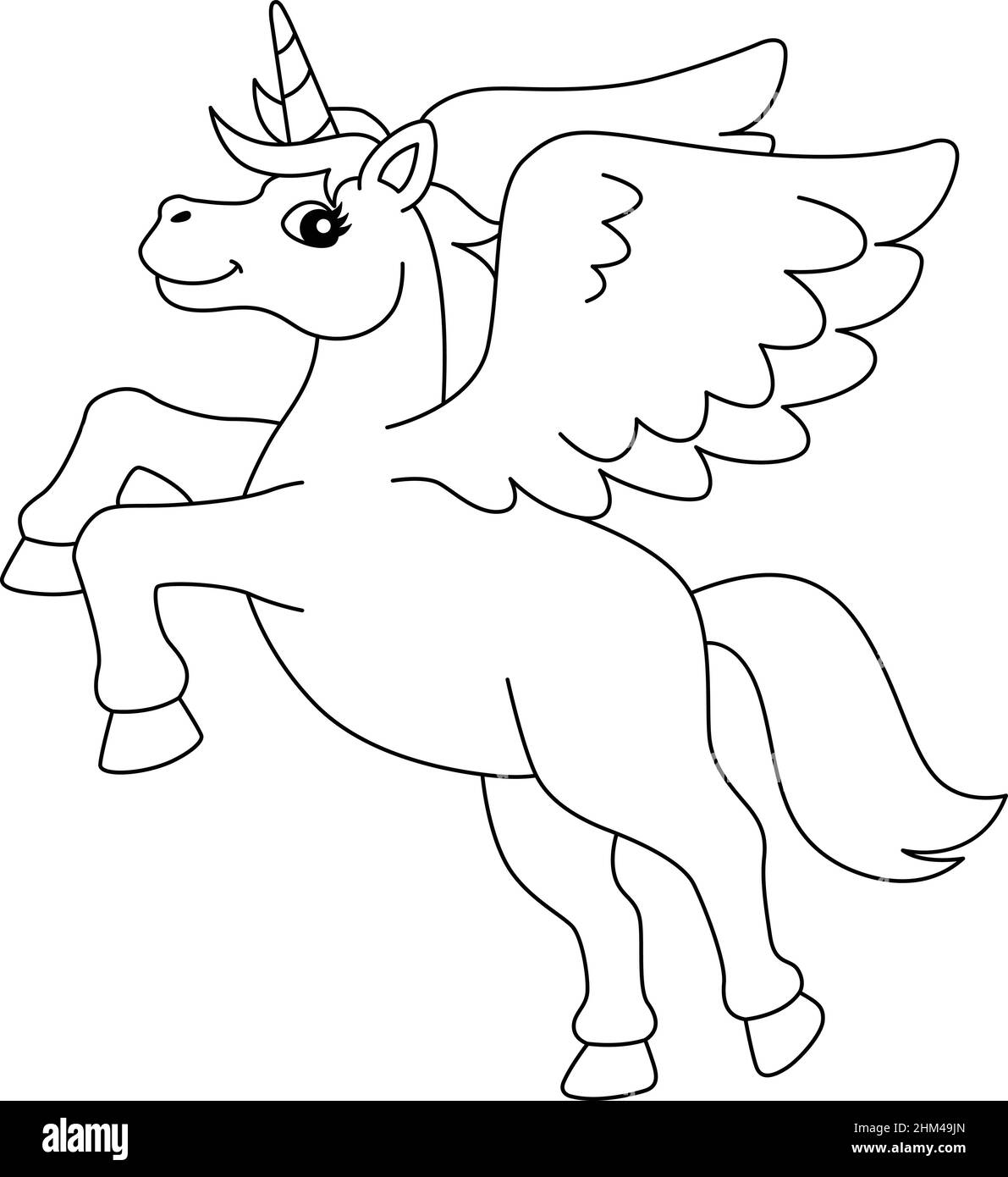 Flying Unicorn Coloring Page Isolated for Kids Stock Vector