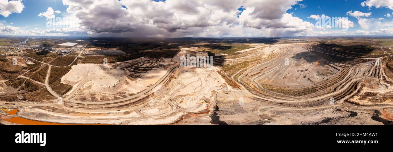 Granite quarry aerial 360 degree panorama. Granite mining landscape from a drone Stock Photo