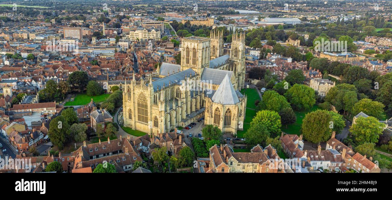 Aerial view of the East and North façade of York Minster, York, UK. Stock Photo