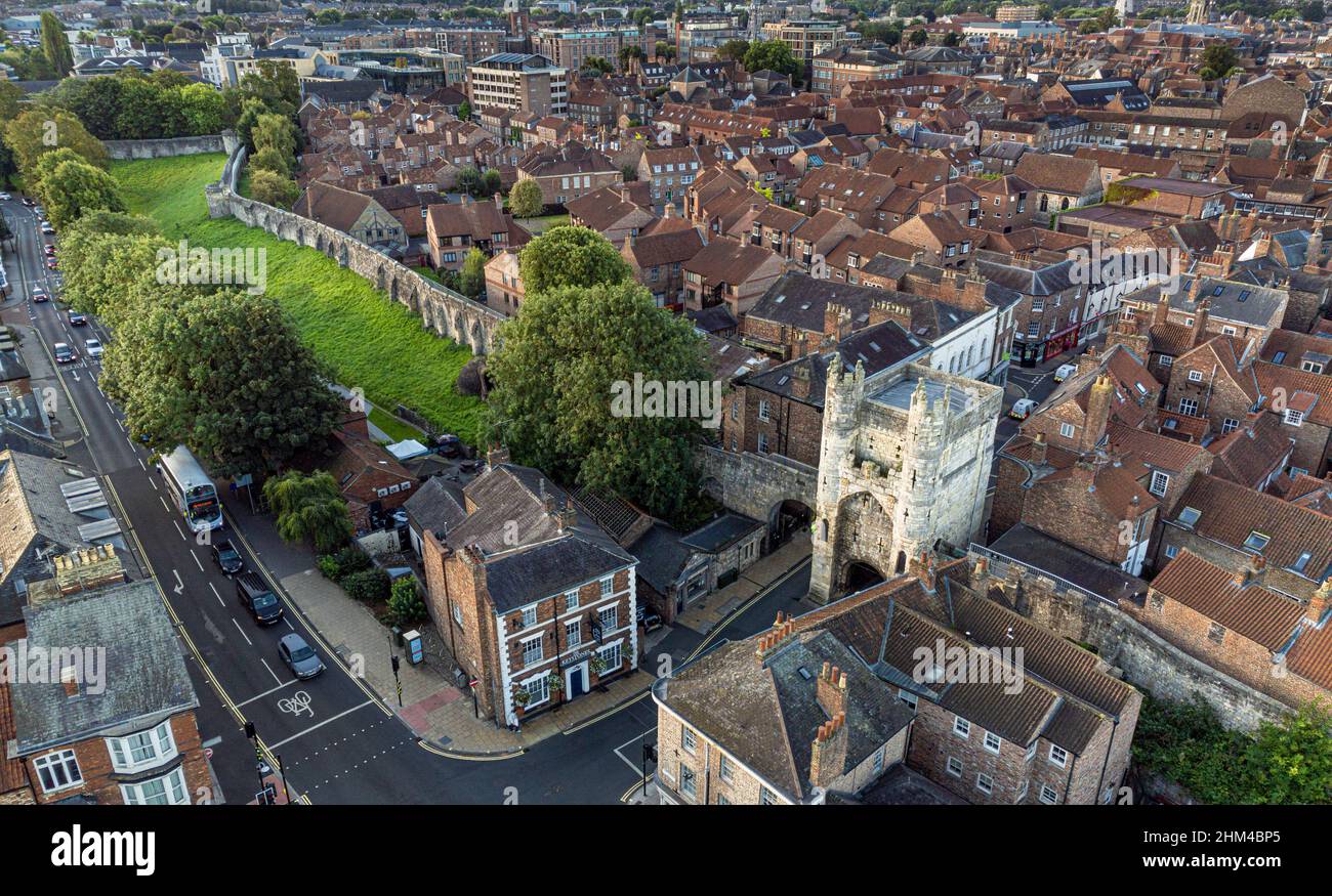 Aerial photo of Monk Bar and the bar walls , York, UK Stock Photo Alamy