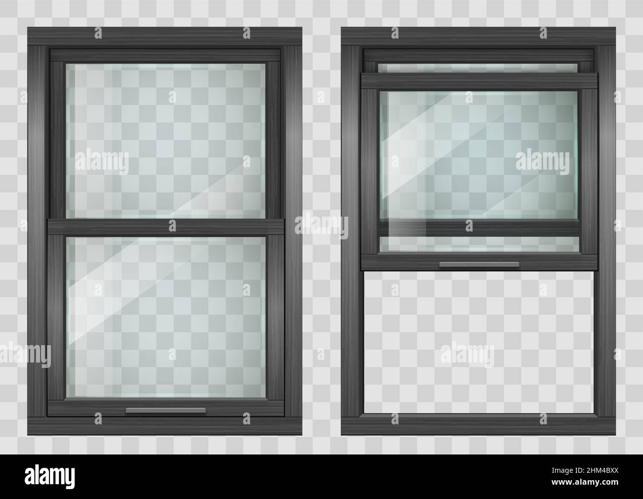Wooden rectangular black lifting Sliding window with transparent glass