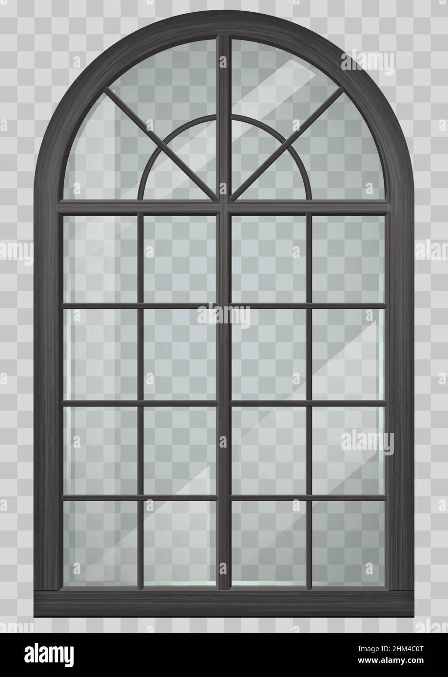 Classic arched window of wood in medieval style. Vector graphics Stock