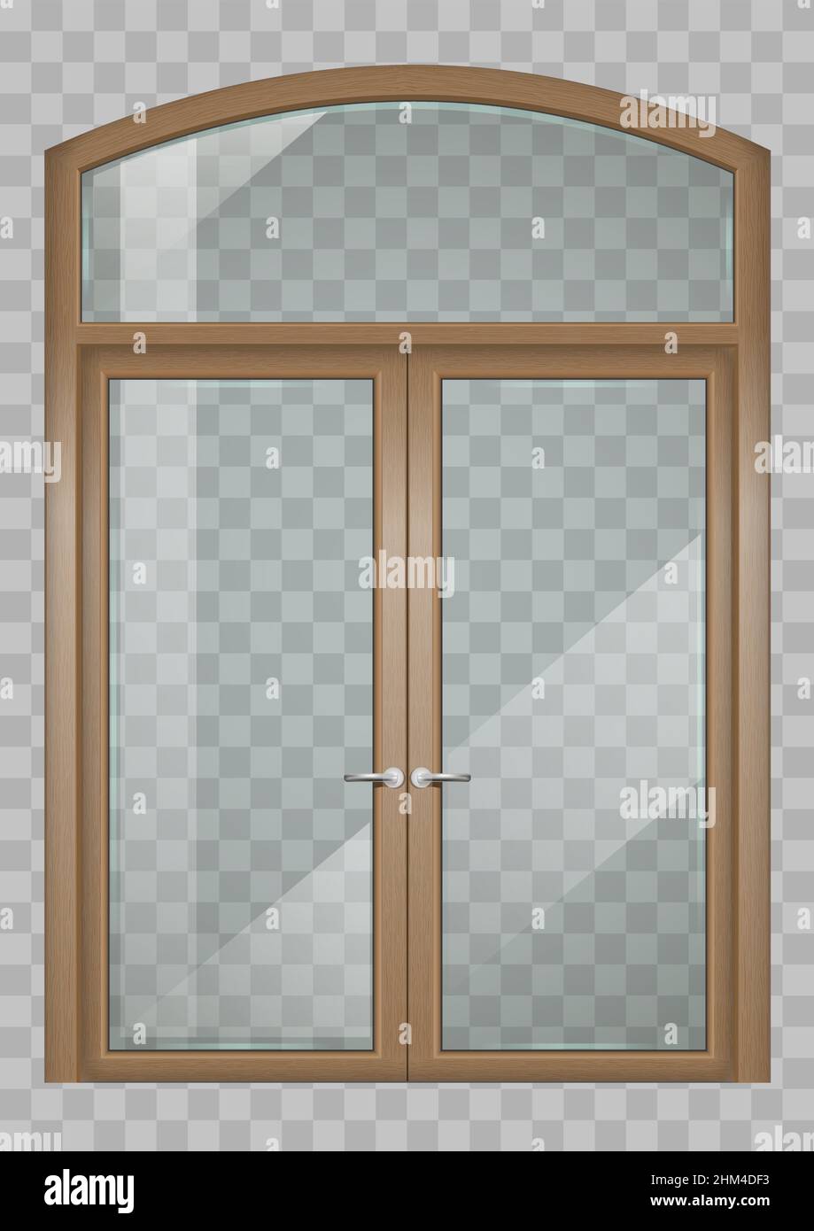 Classic wooden window and double doors to the terrace. Transparency. Vector graphics Stock Vector