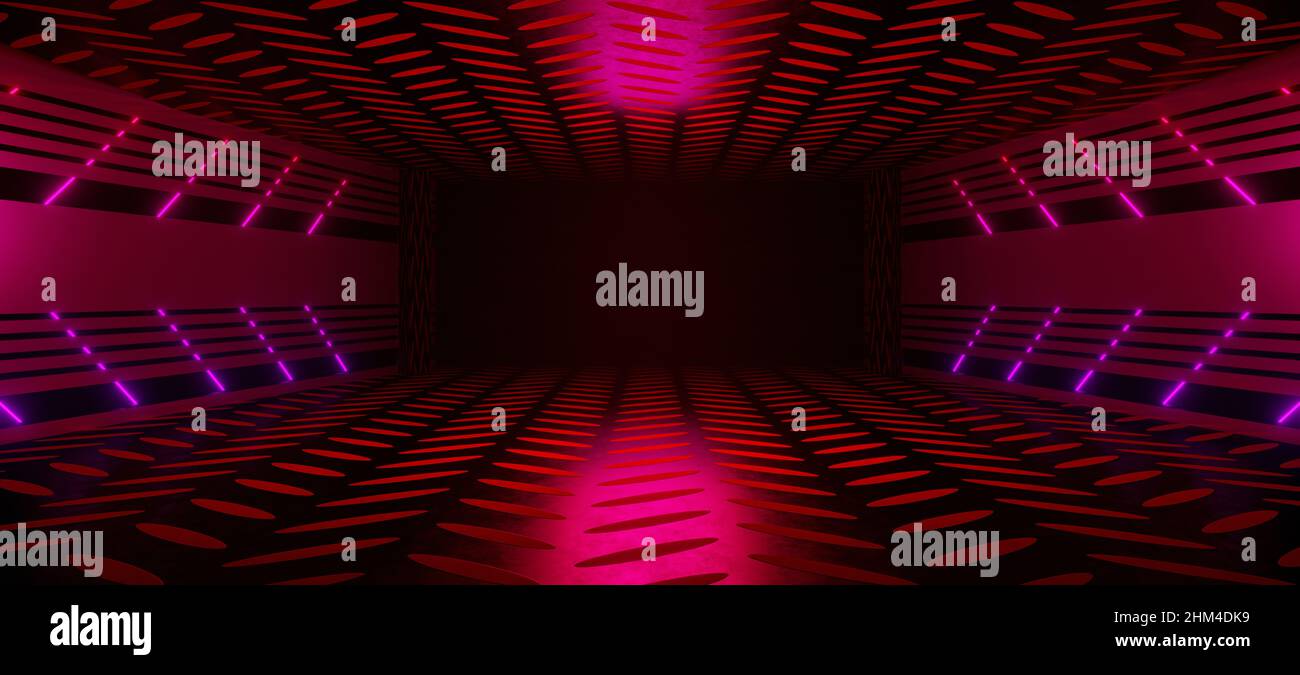 Futuristic room with blue and red neon lights. Cyberpunk scene ...