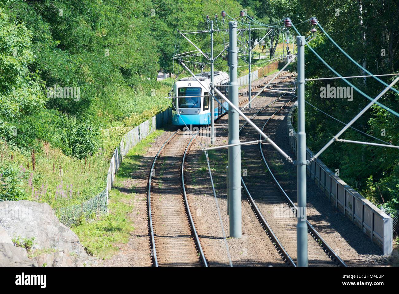 Trams in a suburb of Göteborg, Sweden Stock Photo