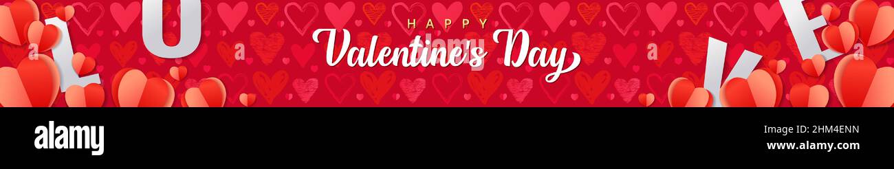 Valentines day sale banner realistic paper heart and text lettering ...