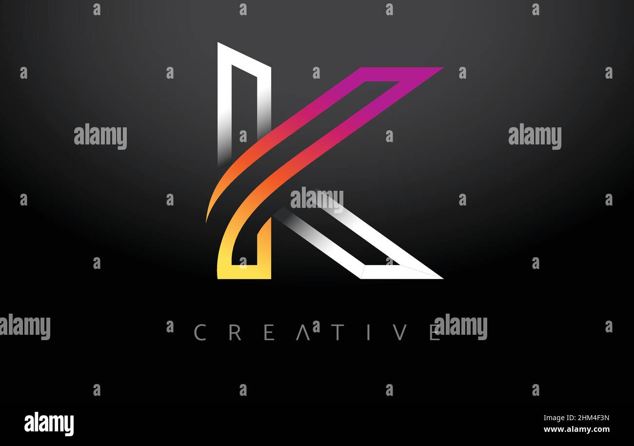 K Letter Design on a Black Background. Orange Purple K Letter Logo ...