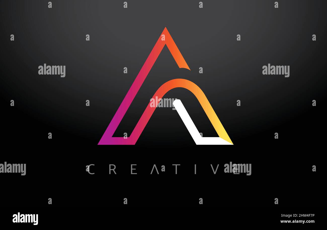 A Letter Design on a Black Background. Orange Purple A Letter Logo ...