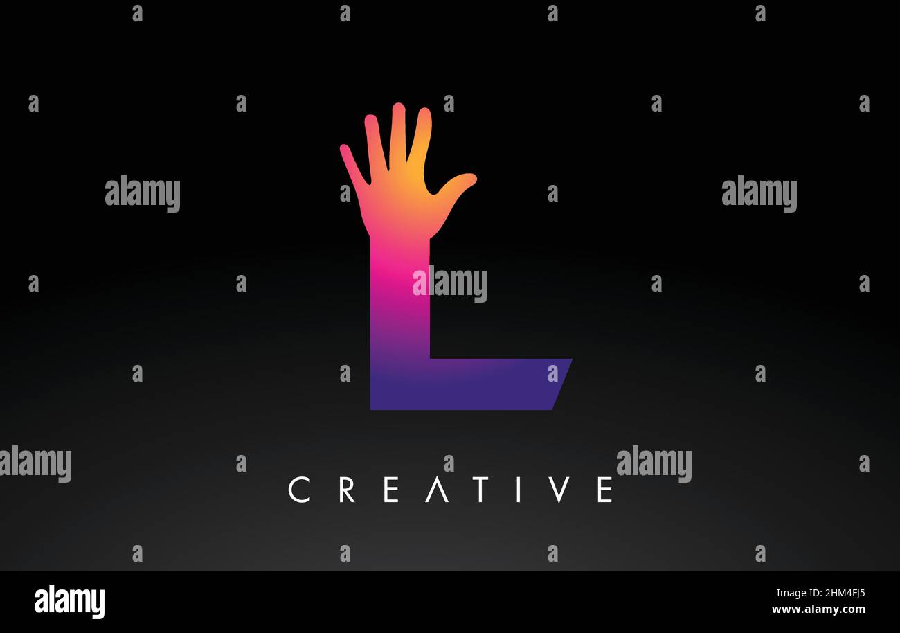 Purple Letter L Logo with Hand Vector Icon Illustration. Creative Hand ...