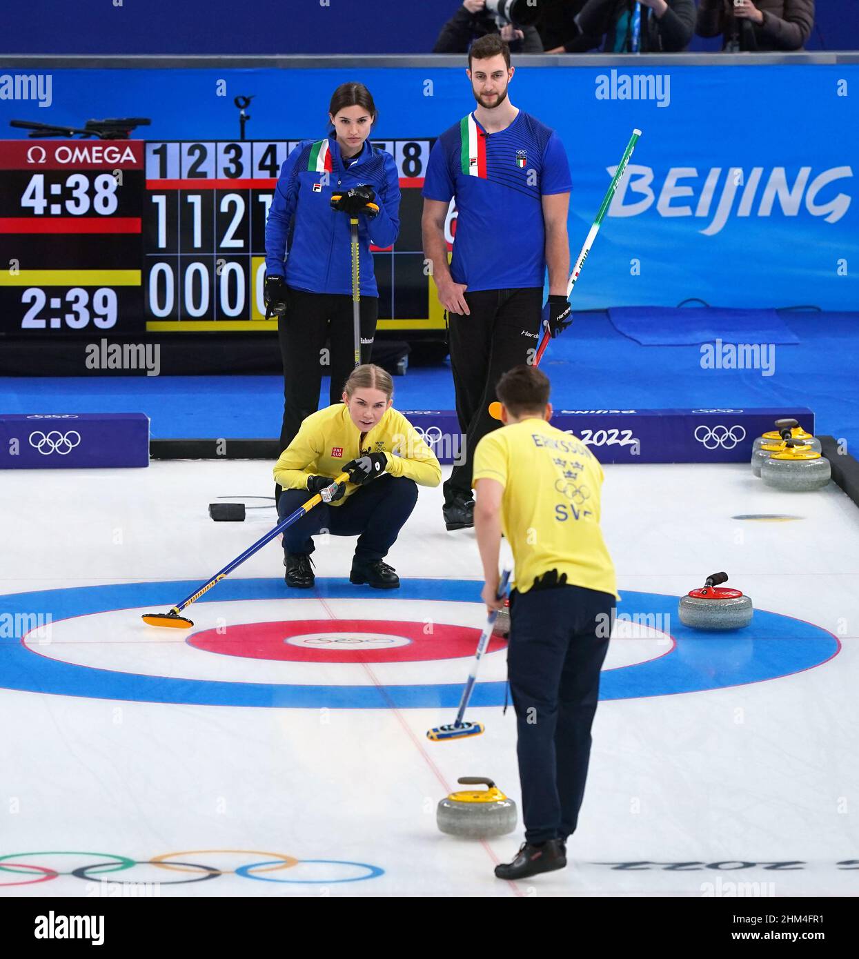 Sweden's Almida De Val and Oskar Erikkson in the curling mixed doubles