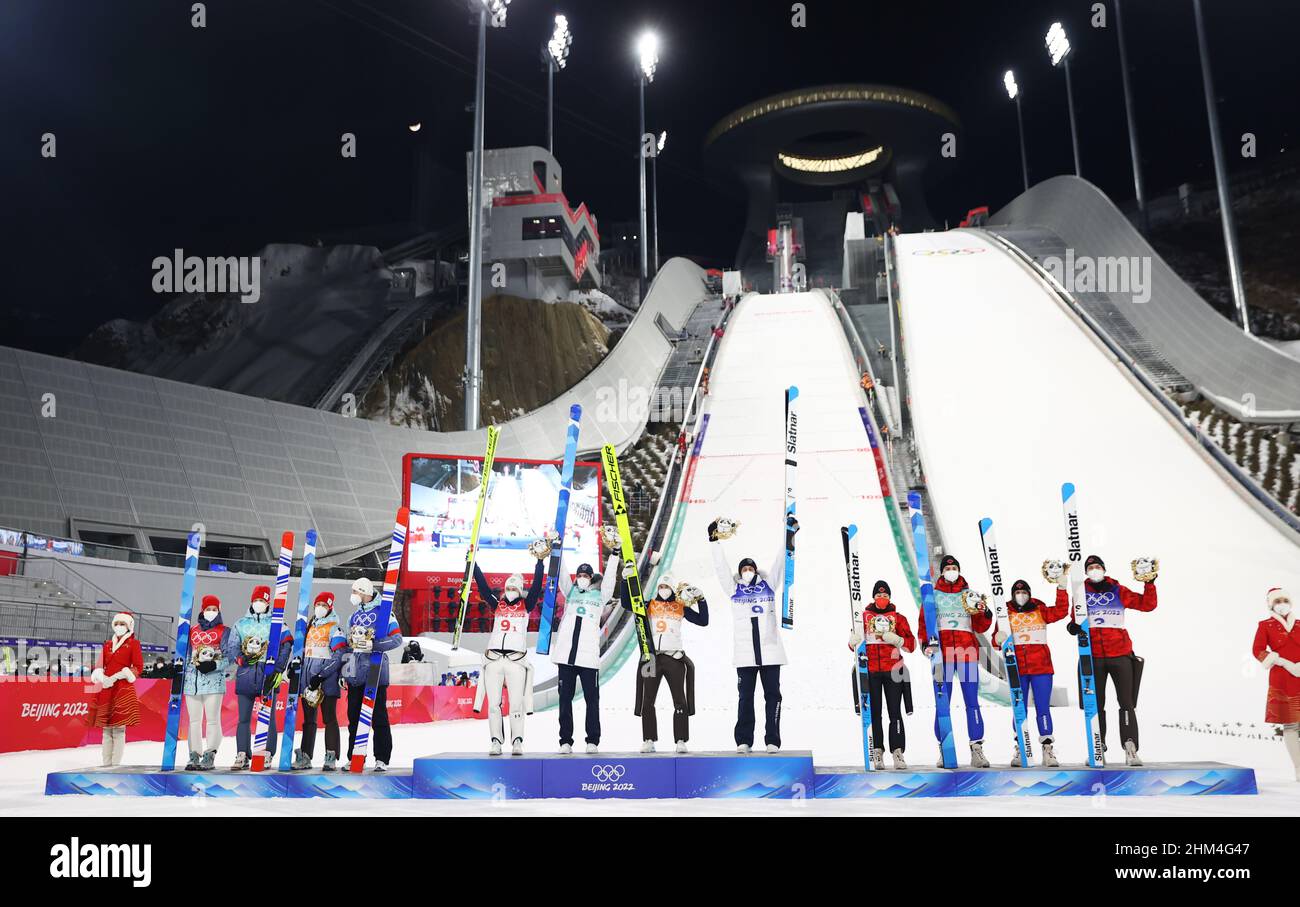 2022 Beijing Olympics - Ski Jumping - Mixed Team Final Round - National Ski  Jumping Centre, Zhangjiakou, China - February 7, 2022. Bronze medalists  Alexandria Loutitt of Canada, Matthew Soukup of Canada,