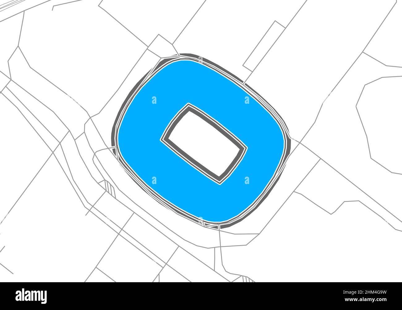 Frankfurt, Football Stadium, outline vector map. The bundesliga statium map was drawn with white areas and lines for main roads, side roads. Stock Vector