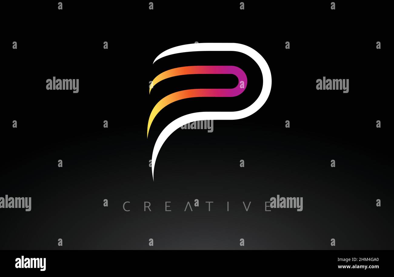 P Letter Design on a Black Background. Orange Purple P Letter Logo ...