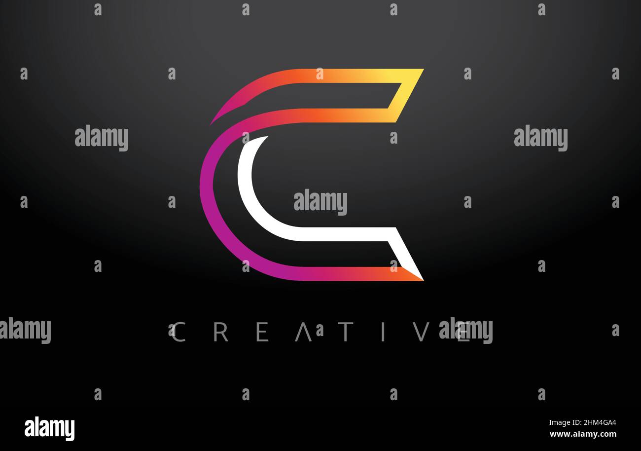 C Letter Design on a Black Background. Orange Purple C Letter Logo ...