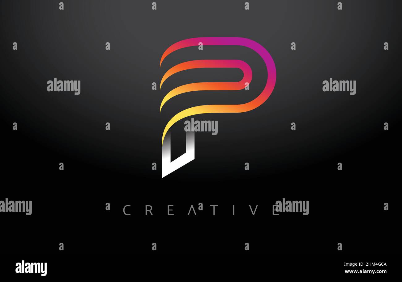 P Letter Design on a Black Background. Orange Purple P Letter Logo ...