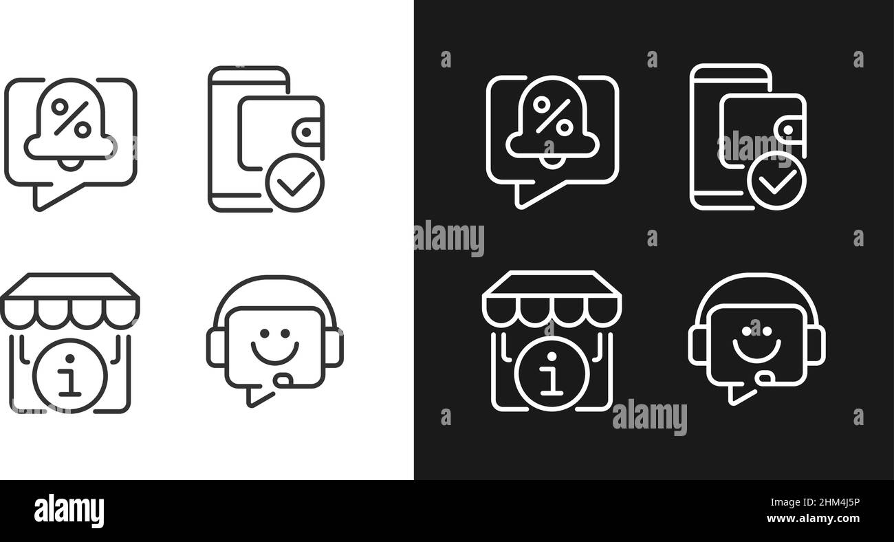 Shop website interface pixel perfect linear icons set for dark, light ...