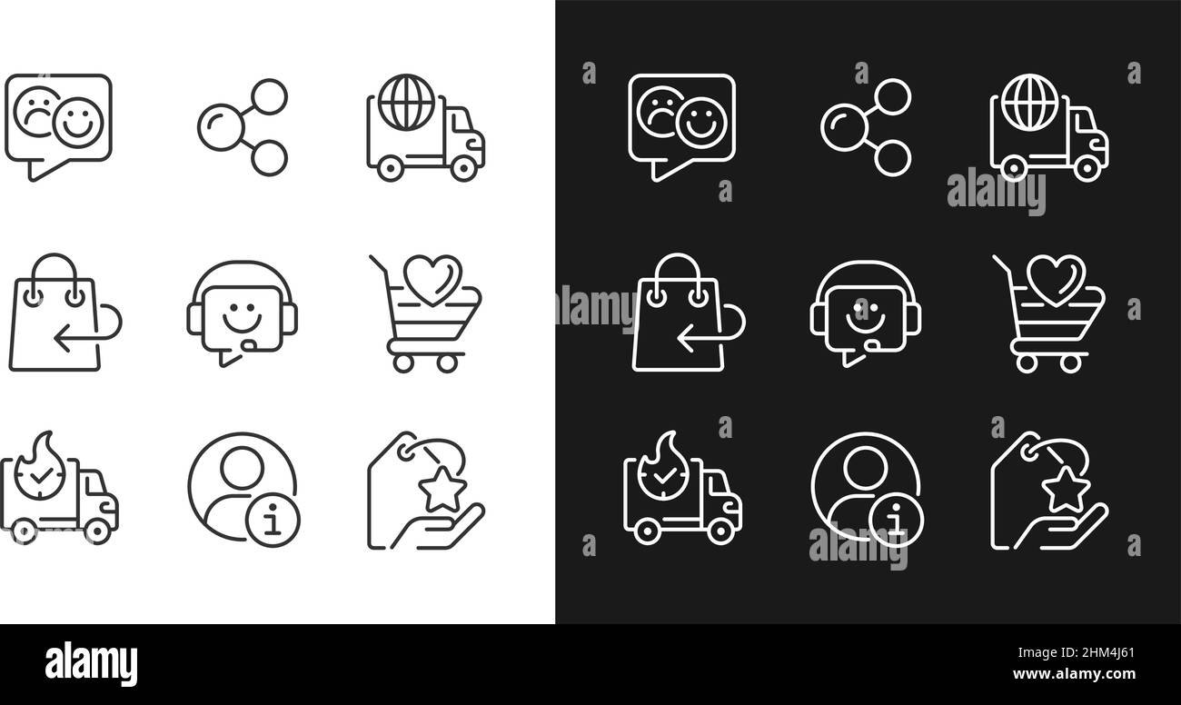Online shopping assistance pixel perfect linear icons set for dark ...