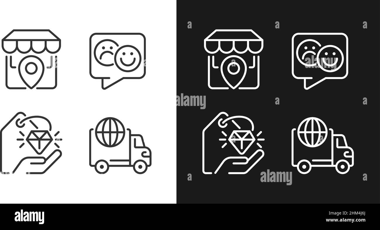 Shopping pixel perfect linear icons set for dark, light mode Stock Vector