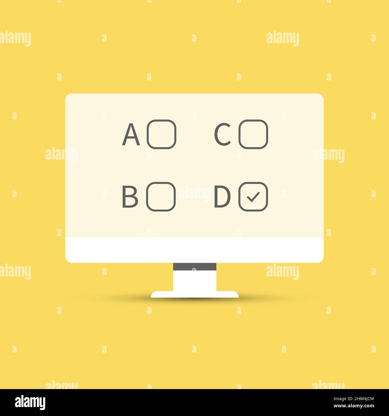 Online quiz. Desktop PC with online quiz form checklist on screen Stock