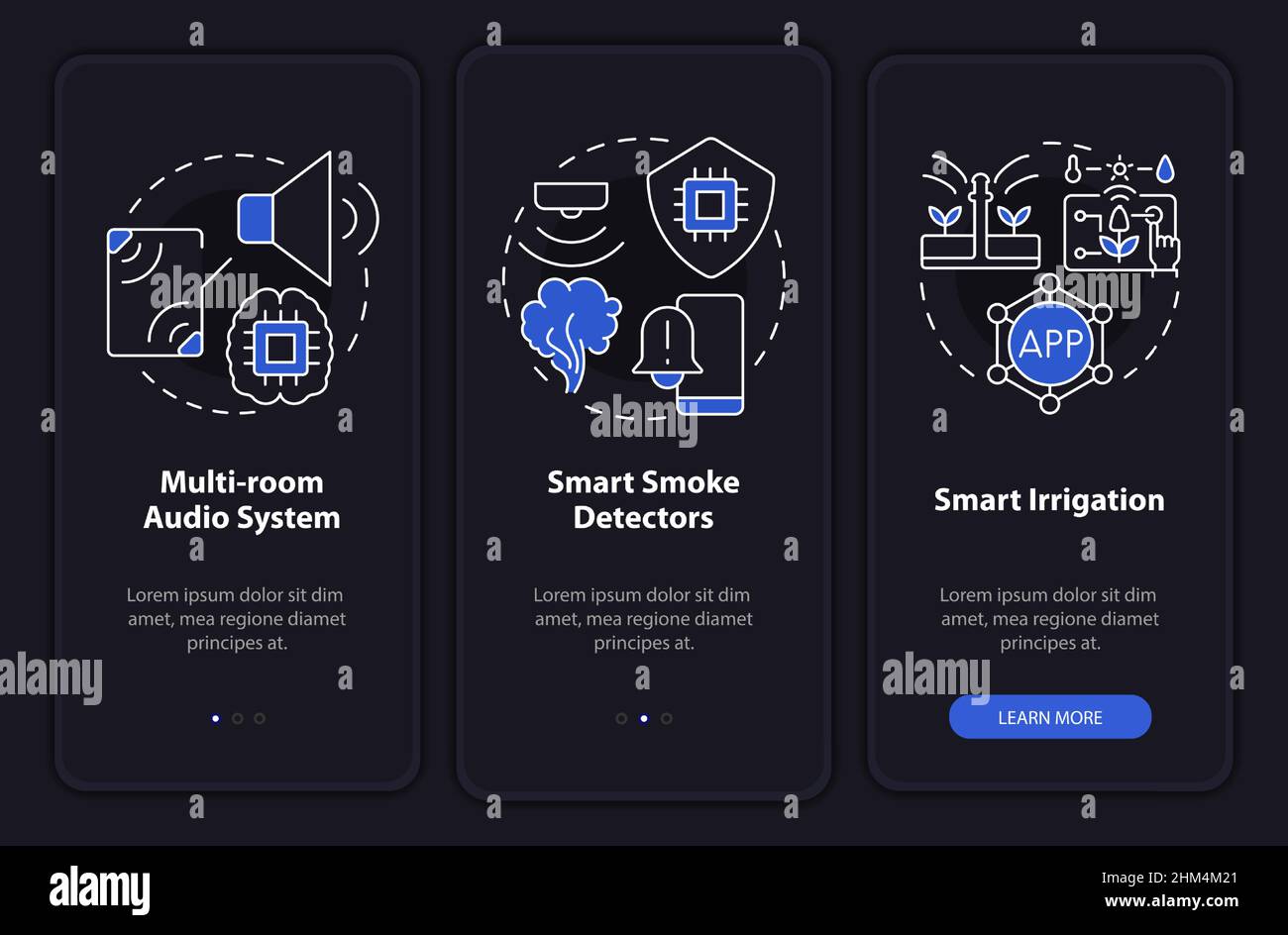 Home automation devices night mode onboarding mobile app screen Stock Vector