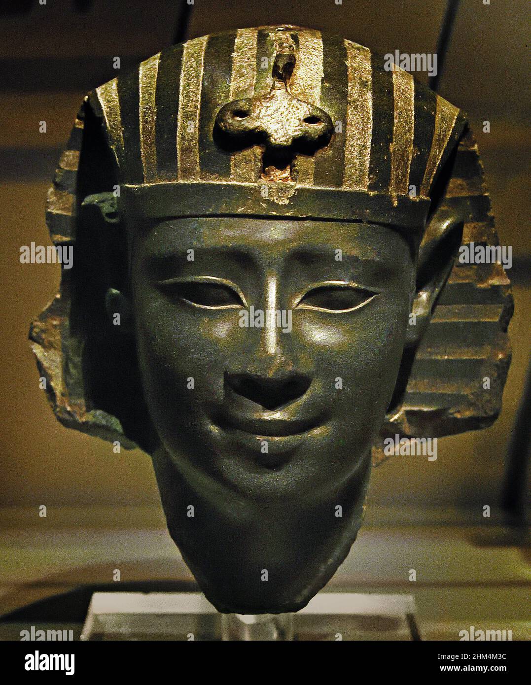 Head of the statue of a pharaoh, attributed to, Ptolemy II Stone / graywacke, 19 x 16.2 x 14.5 cm 284–246 BC,  Ptolemaic Period, Ptolemy II , Egypt (Museo Egizio di Torino Italy) Stock Photo