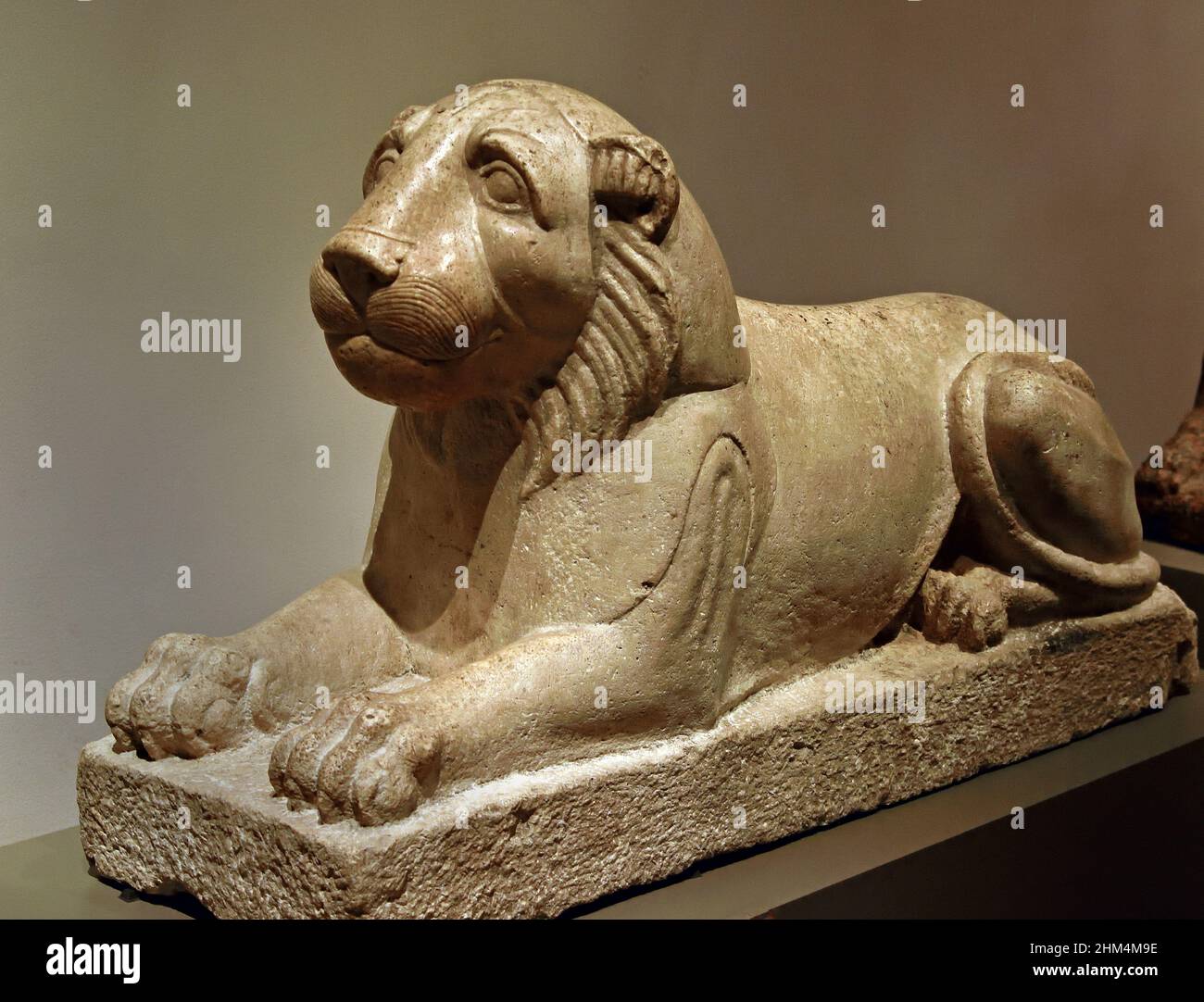 Statue of a lion, Stone / limestone, 55.8 x 29 x 95 cm, 300–642 CE, Late Roman Period ,Byzantine Period,  Egypt (Museo Egizio di Torino Italy) Stock Photo