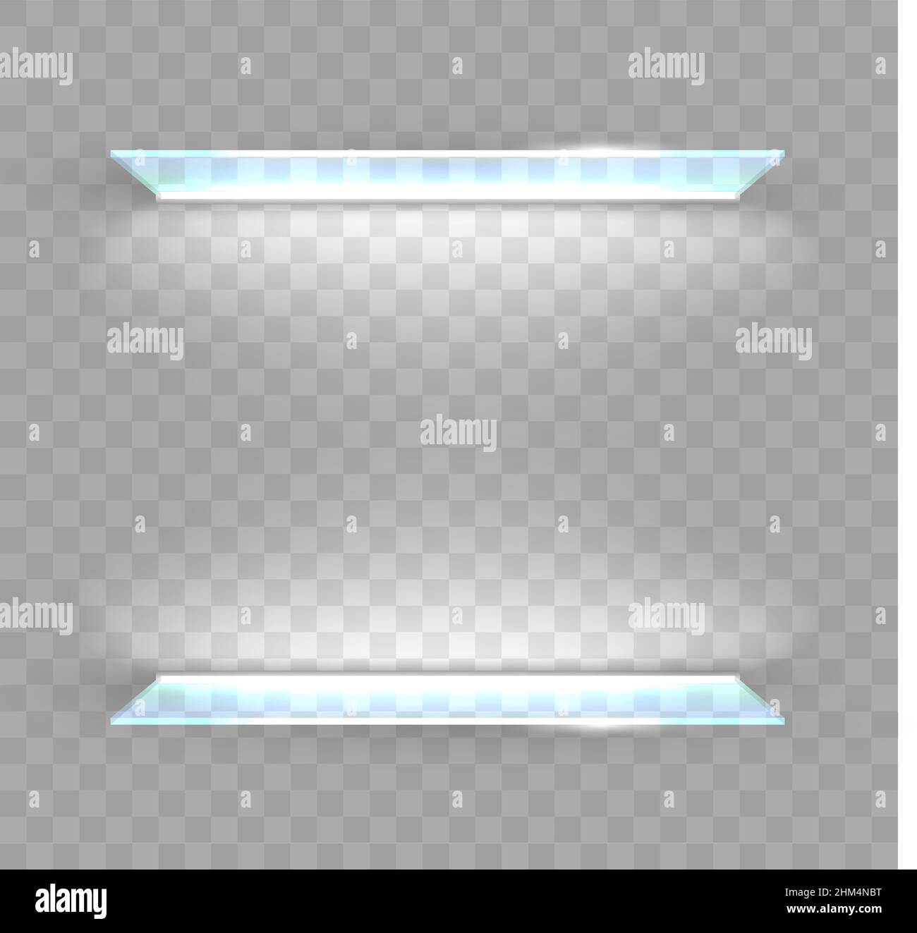 Glass shelves for goods. Decorative led lighting. Modern furniture and the trading equipment. Vector. Stock Vector