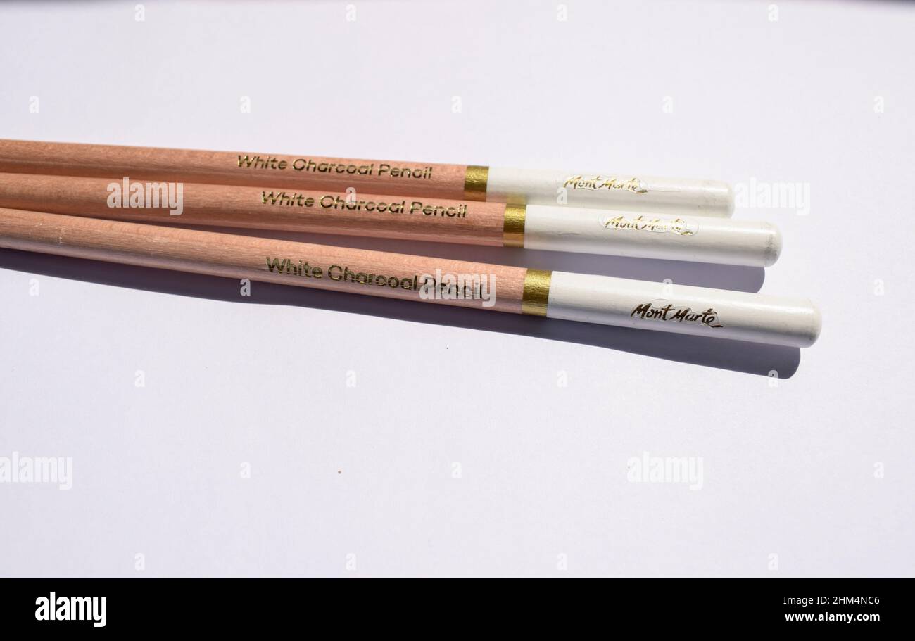 White charcoal pencil used in art sketching and colouring. art tools