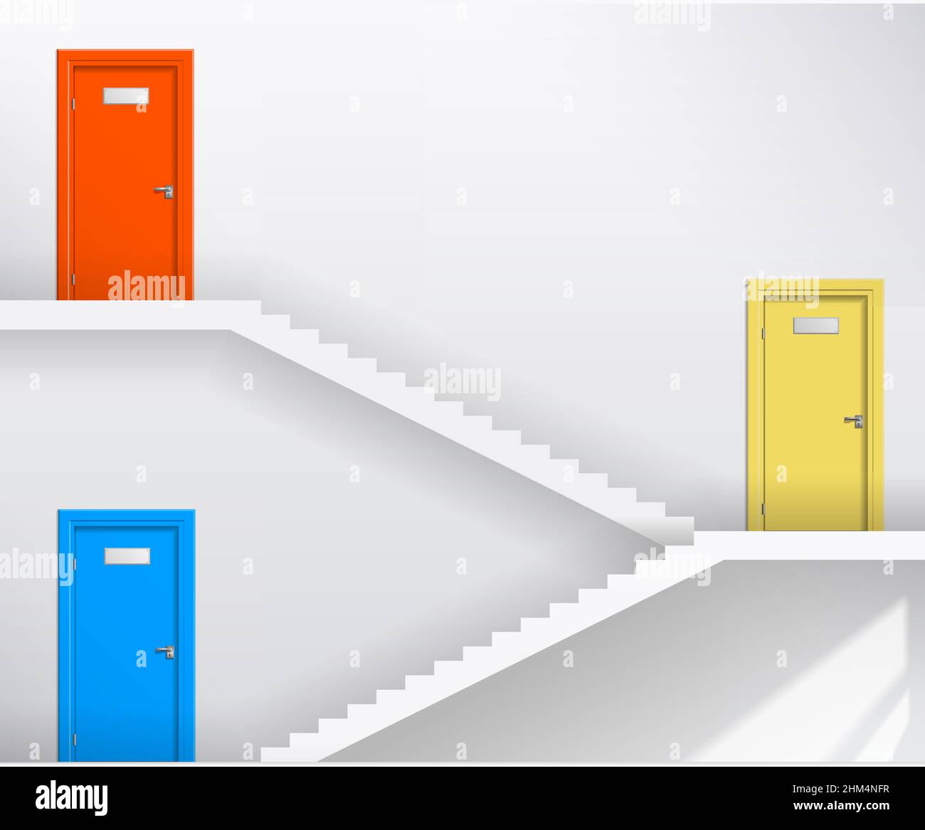 Interior bright white room with stairs and doors. Vector graphics Stock Vector