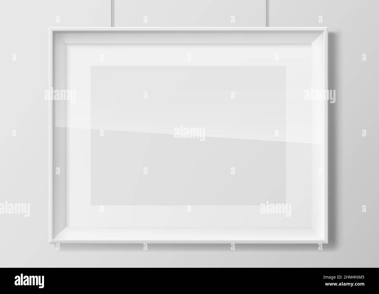 Horizontal white thin photo frame with transparent glass. Frame picture