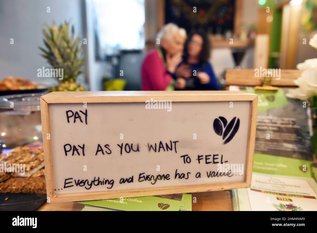 Cost of Living Crises in the UK a cafe in Leeds offers customers to pay what they want and can afford. Stock Photo