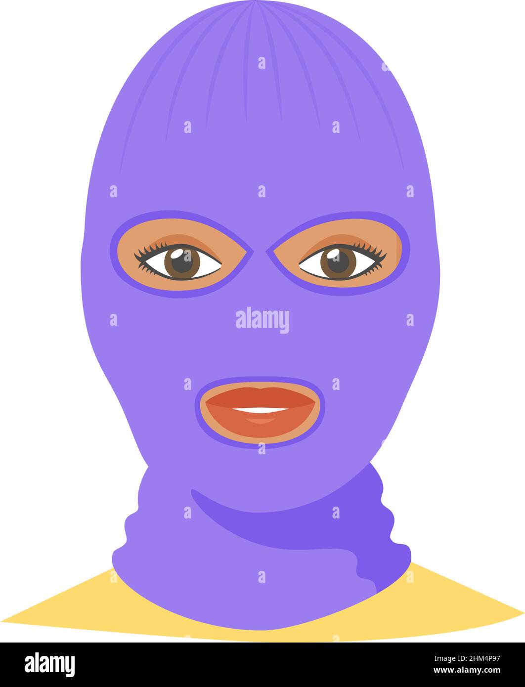 Black woman wearing balaclava helmet. Trendy worm headgear for cold