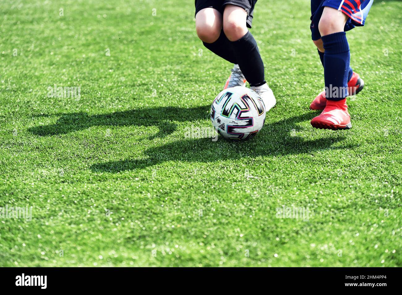 Football training camp for young boys and girls, Yorkshire UK Stock Photo