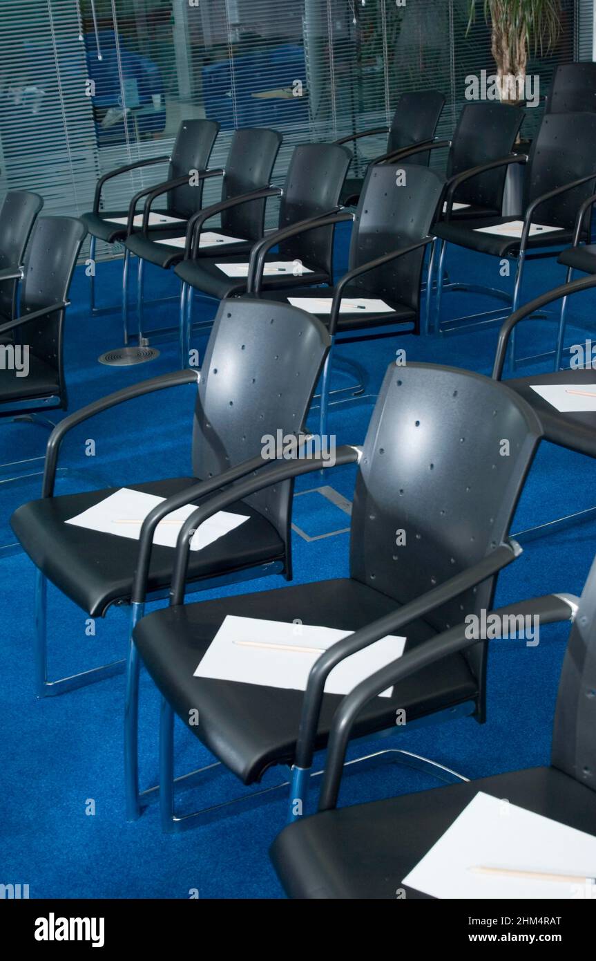 High Angle View Of Office Chairs In A Conference Room, Credit:Photoshot Creative / Stuart Cox / Avalon Stock Photo