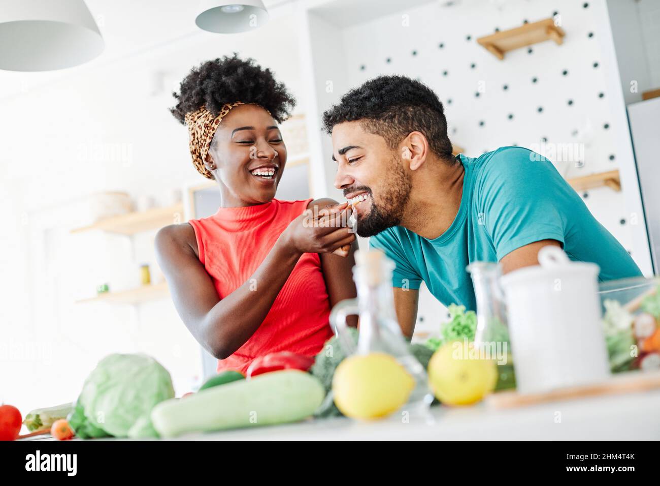 african american black couple kitchen home cooking love happy together ...
