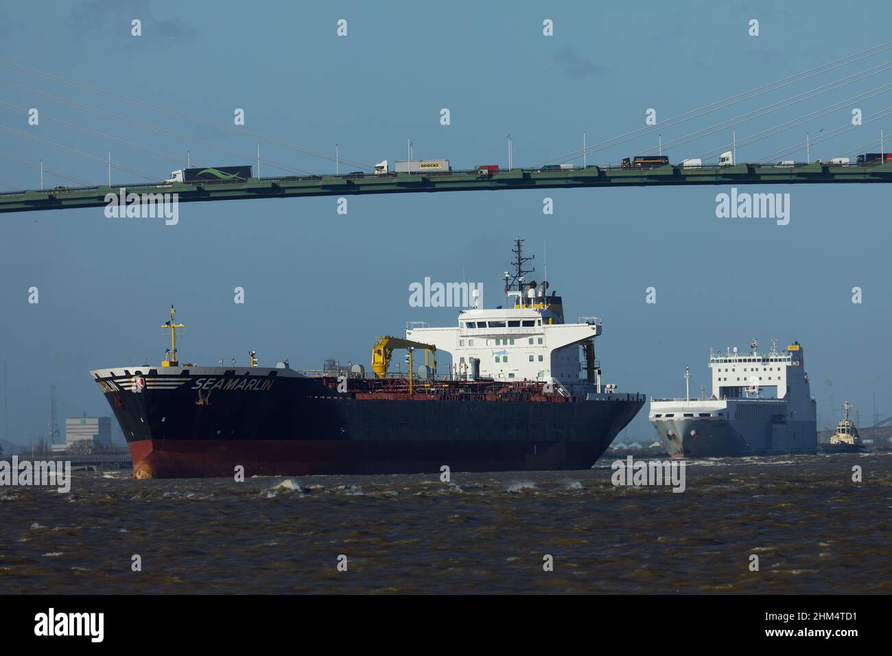 The 'Sea Marlin' oil tanker leaving the docks at Purfleet, part of the