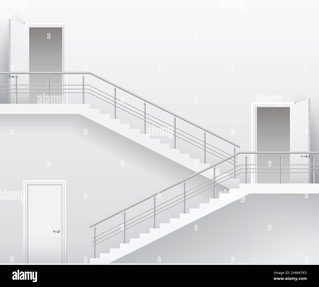 Interior bright white room with stairs and doors. Vector graphics Stock Vector