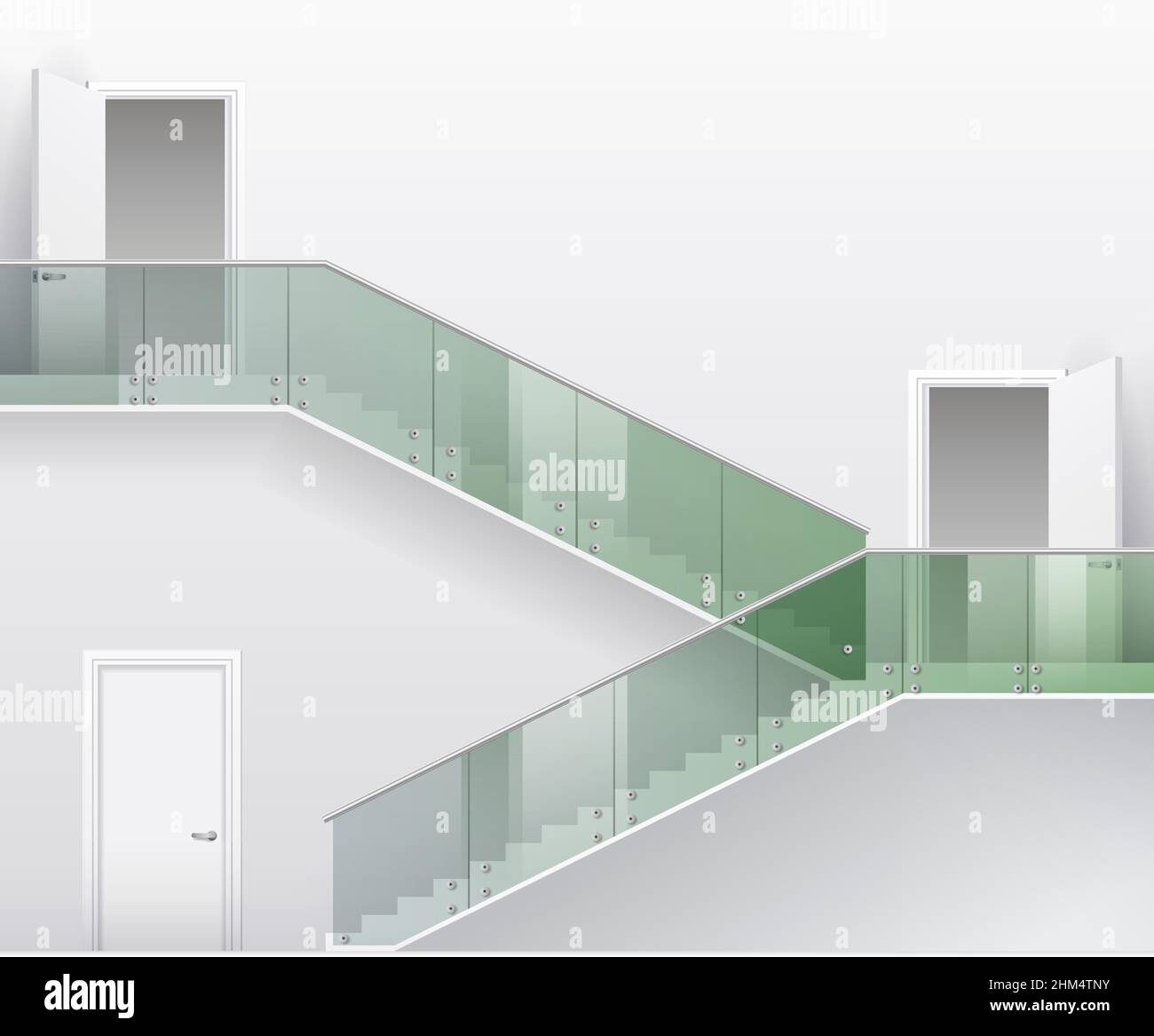 Interior bright white room with stairs and doors. Vector graphics Stock Vector