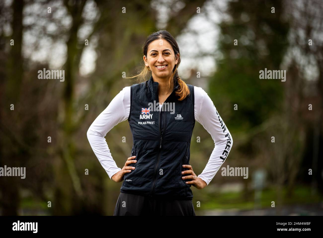 Preet Chandi, British physiotherapist and British Army medical officer, talked to students about her solo expedition across Antarctica, during her visit to Strathearn School in Belfast, Northern Ireland. Picture date: Monday February 7, 2022. Stock Photo