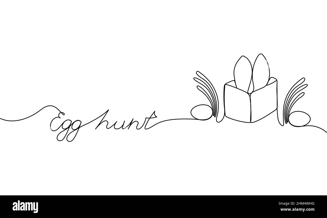 Easter day design. Continuous One Line Egg hunt. Vector illustration