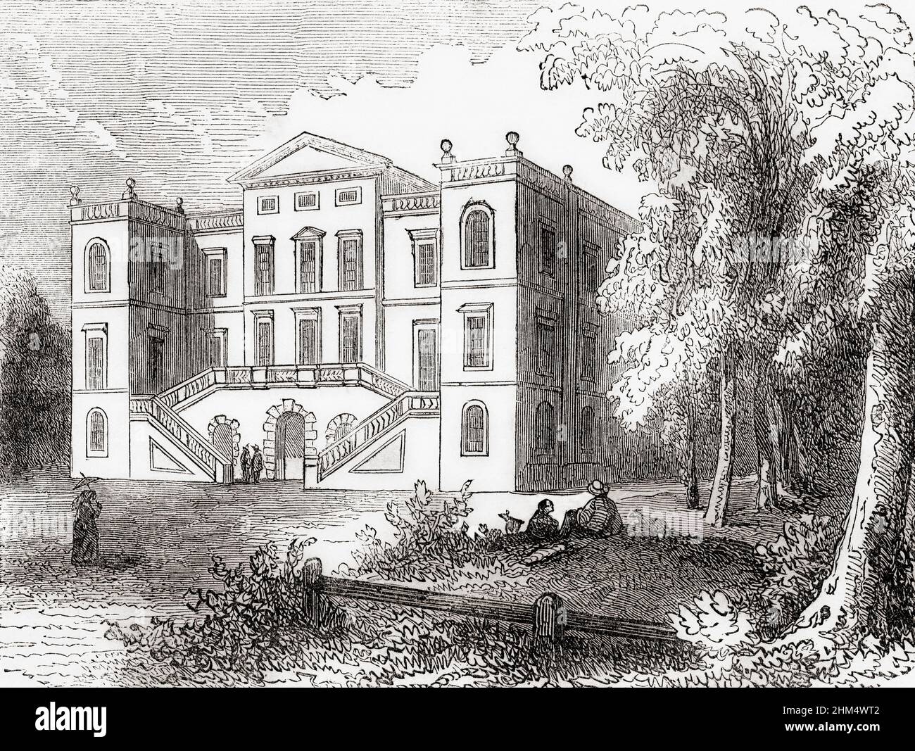 Pope's villa, residence of Alexander Pope at Twickenham, London, England, seen here in the 19th century.  Alexander Pope, 1688 –1744. English poet, translator, and satirist of the Augustan period. From Cassell's Illustrated History of England, published c.1890. Stock Photo