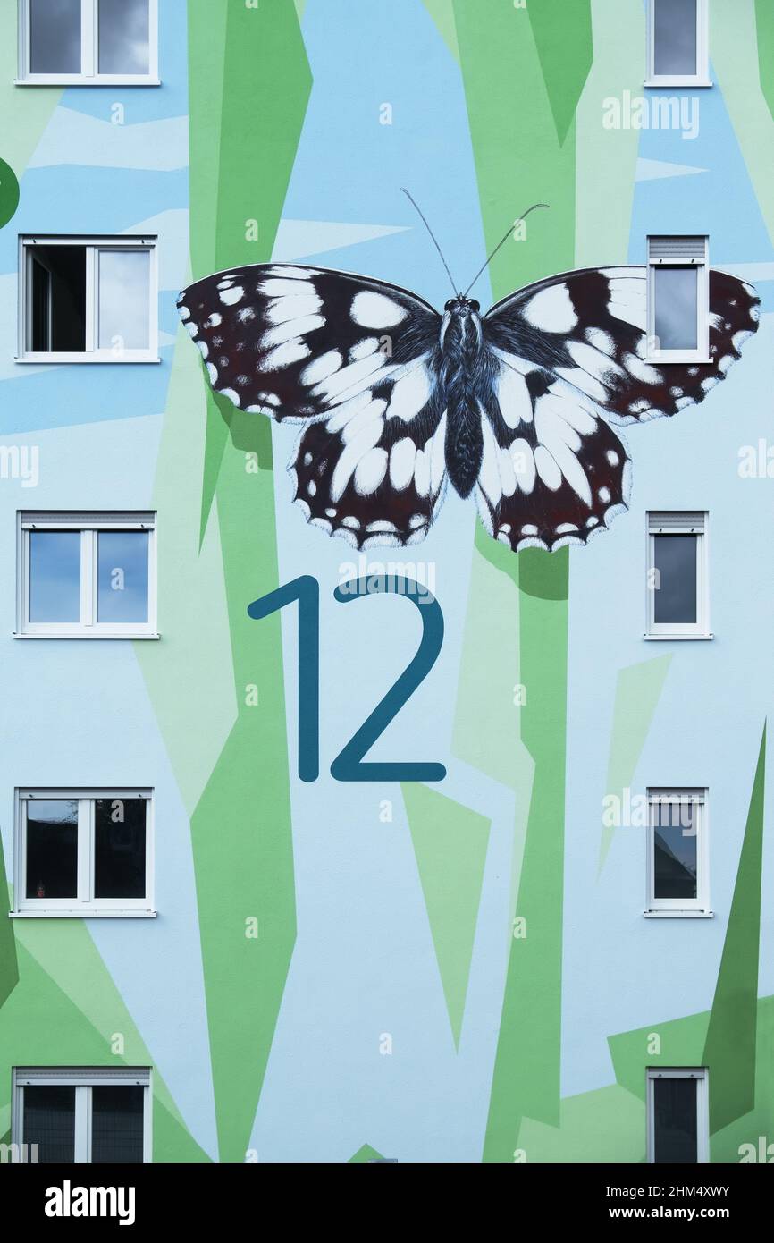 house detail of a modern apartment block, artistically designed with a ...