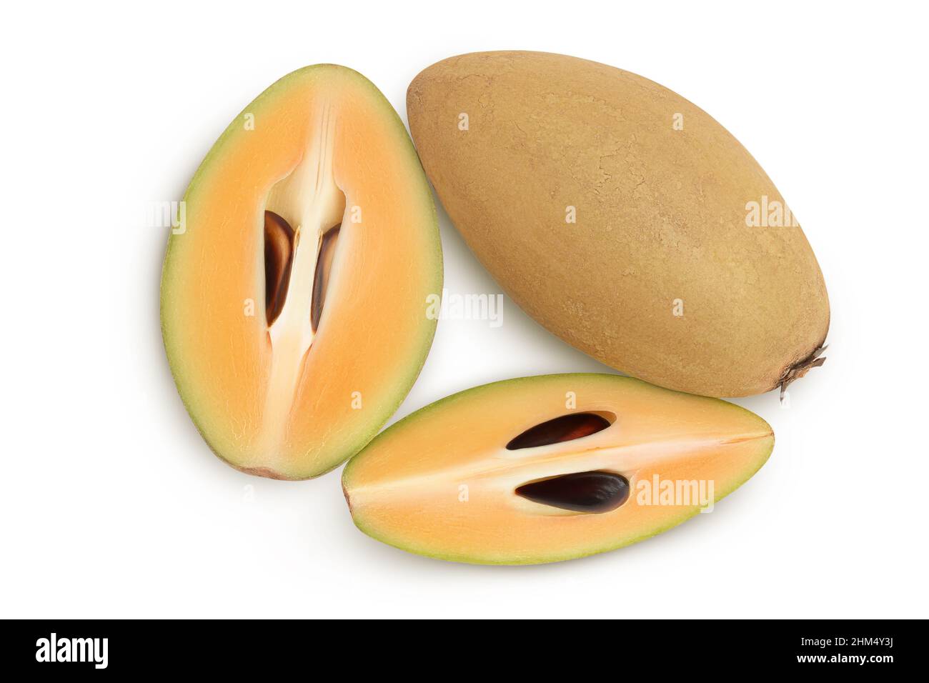 Sapodilla isolated on white background with clipping path and full depth of field. Top view. Flat lay Stock Photo