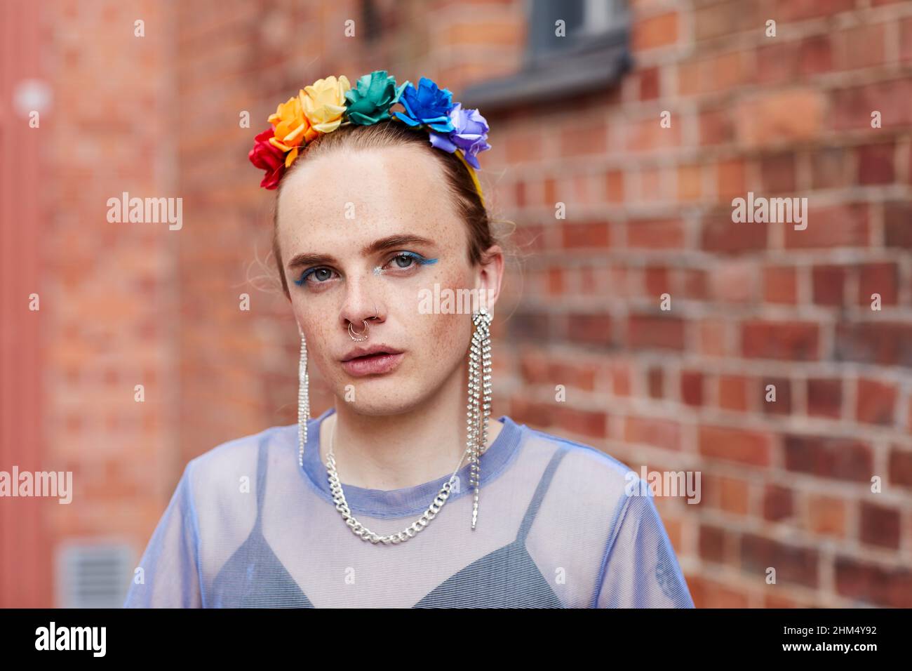 Portrait of man wearing headband Stock Photo