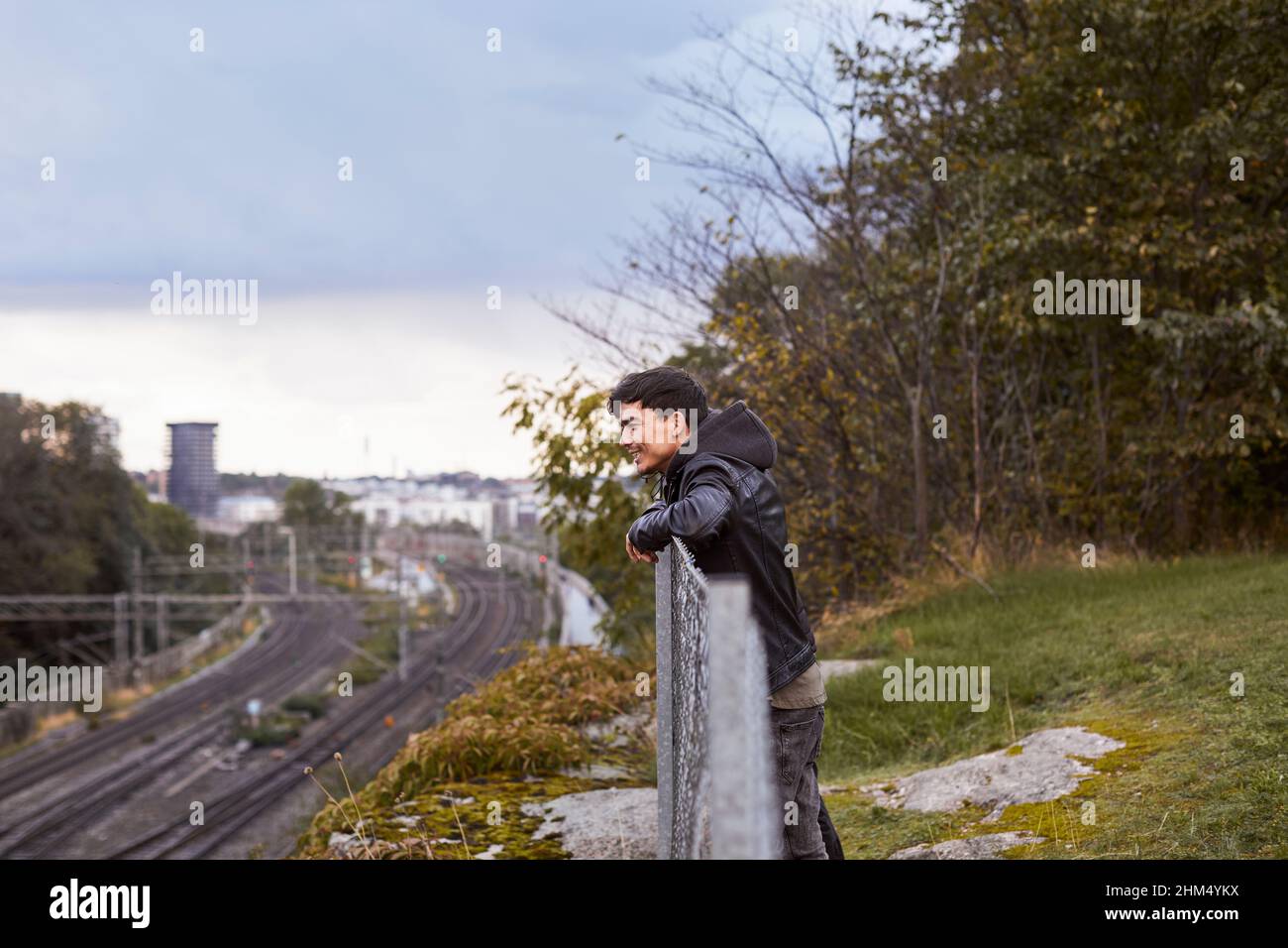 Smiling man looking away Stock Photo