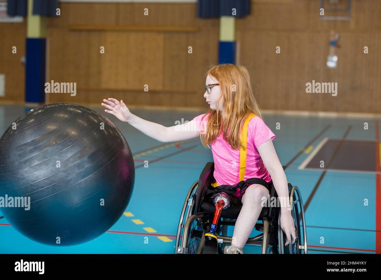 Disabled girl in gym Stock Photo