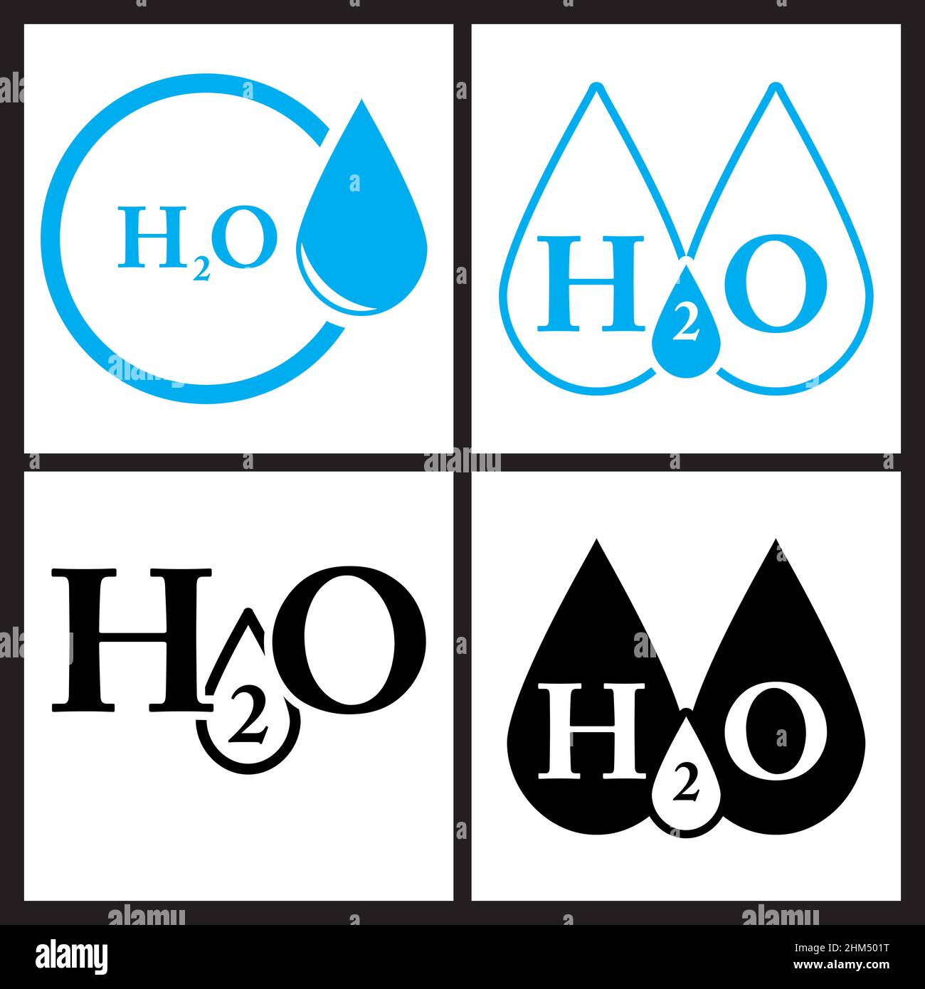 H2o icon collection. H2o water symbol design. Simple Vector illustration set isolated on white background. Stock Vector