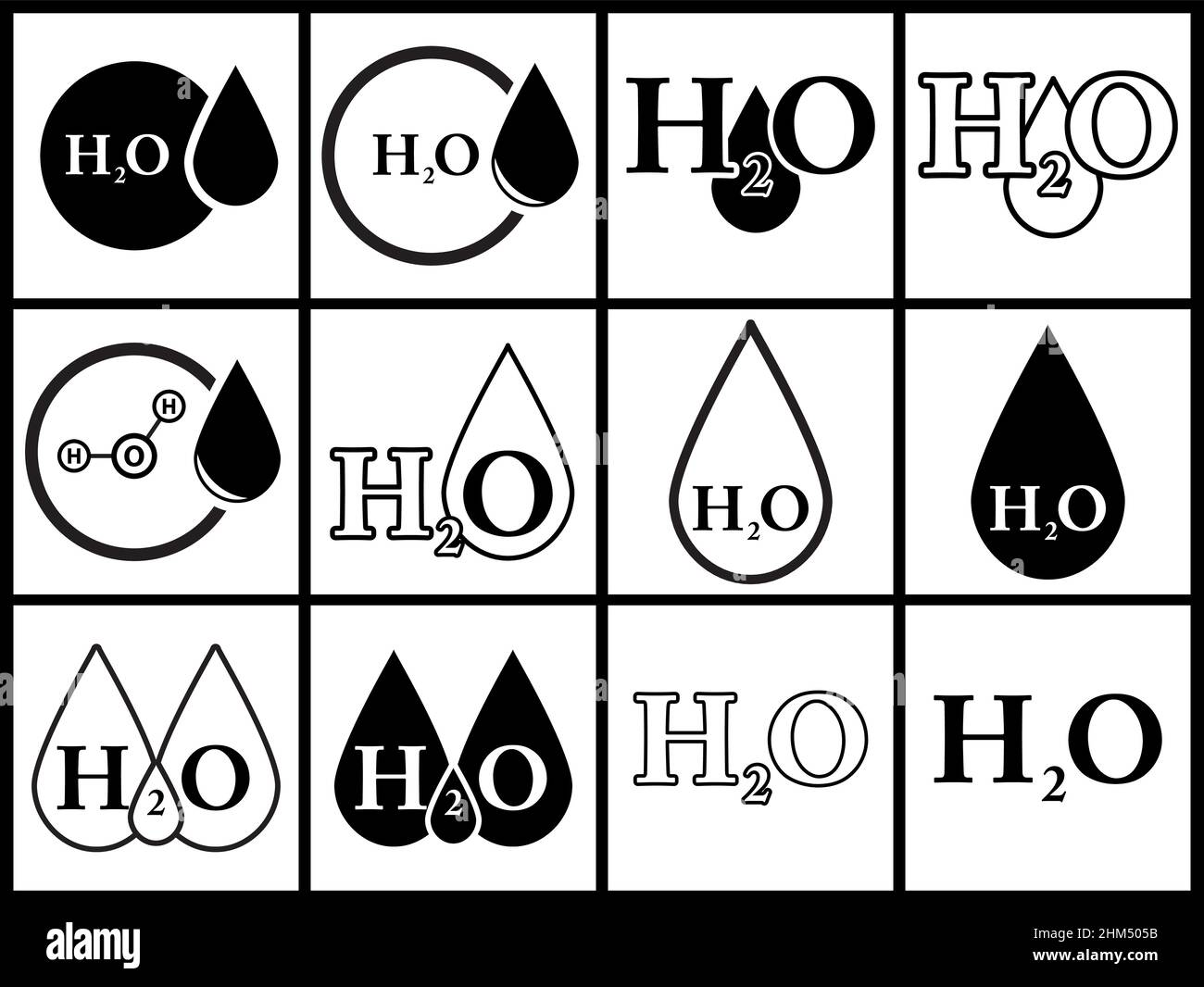 H2o icon. H2o water symbol design. Simple Vector illustration set isolated on white background. Stock Vector