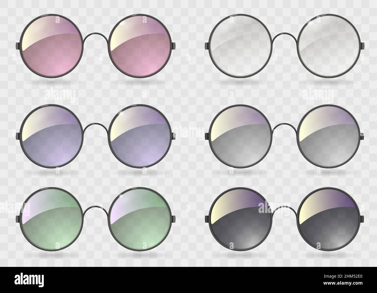 Set of round glasses with different lenses. Retro style. Hippie. Vector graphics with transparency Stock Vector